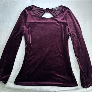 Adrianna Papell Velvet Long Sleeve Bow Back Blouse Women’s Burgundy Top Small